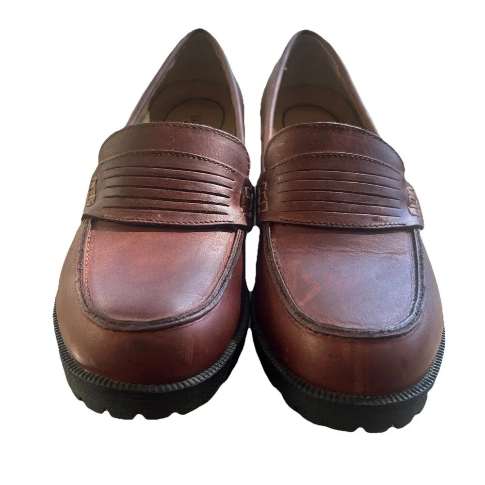 Eastland Newbury Womens 11M Leather Brown Penny Loafers Chunky Block Heel Y2K